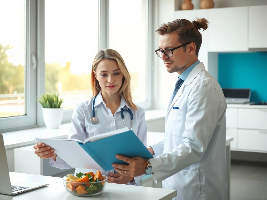 Ernährungsberaterin begutachtet klinisch eine Ernährungsanalyse